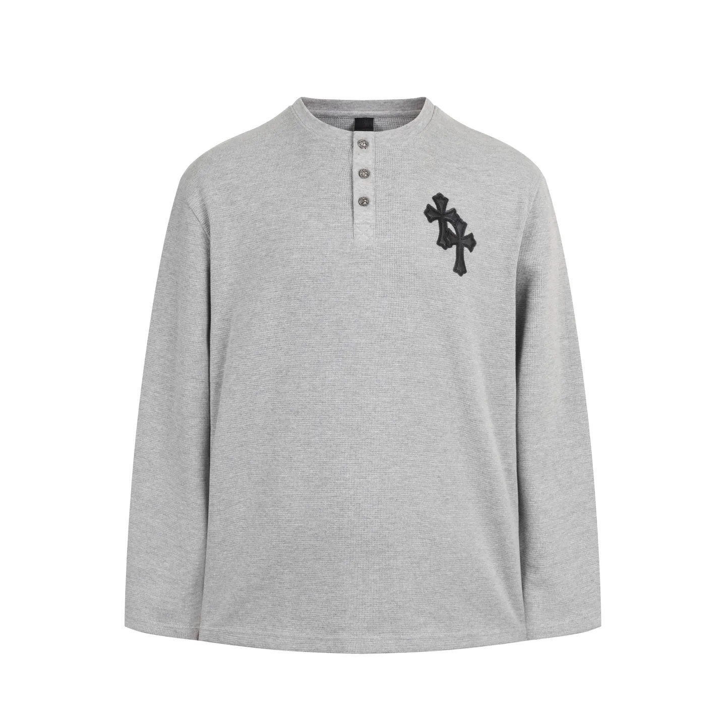 🅿️440 [Exclusive supply] CH Croix Heart Cross Leather Waffle Sweatshirt (grey) The fabric is made of 350g cotton waffle double-layer material before washing, which distinguishes the low-gram weight cut corners and non-pure cotton market products. The silver buckles and scrolls are made of antique bronze and real silver (the materials have reached the market's 300+ quality). The leather label is still made of genuine imported lambskin. The most important thing is the hand-sewn leather (the cost of manual work is high) in the fabric and hardware A lot of effort has been put into the craftsmanship. The top quality in the market and the industry benchmark are only owned by a few people. Size:S/M/L
